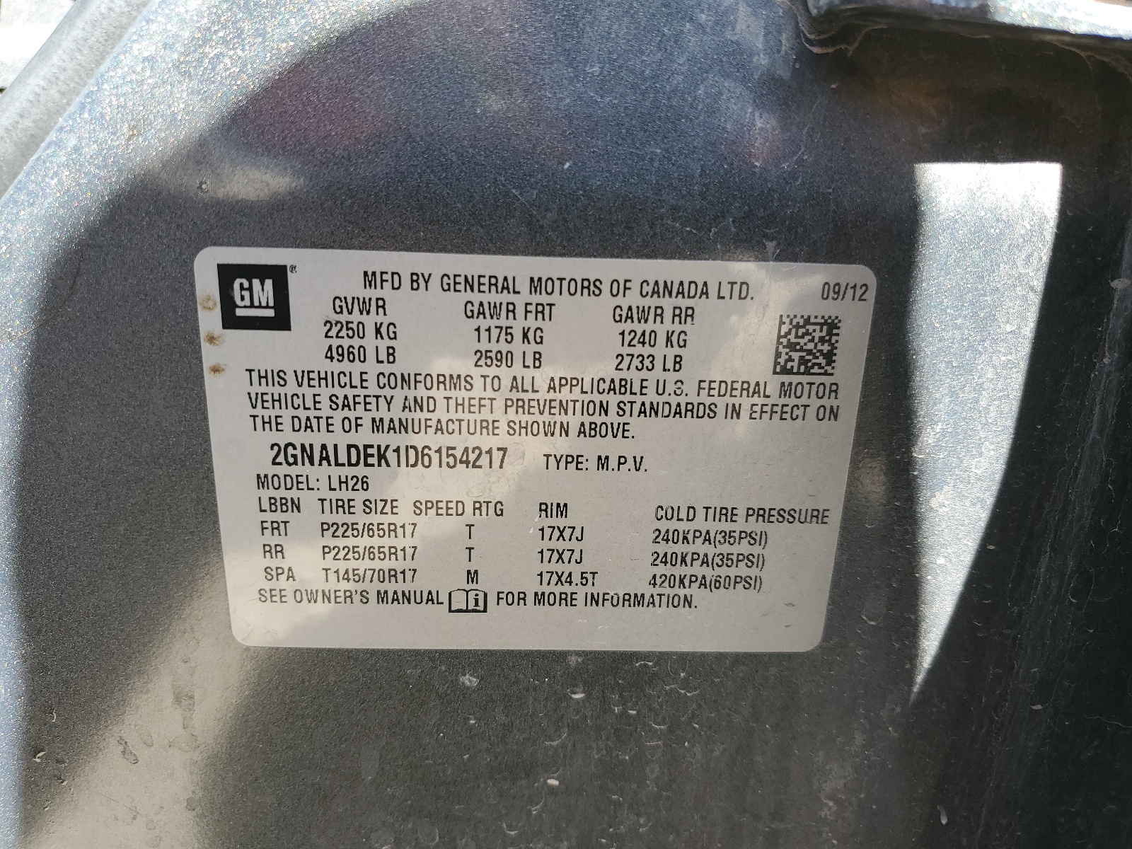 2GNALDEK1D6154217 2013 Chevrolet Equinox Lt