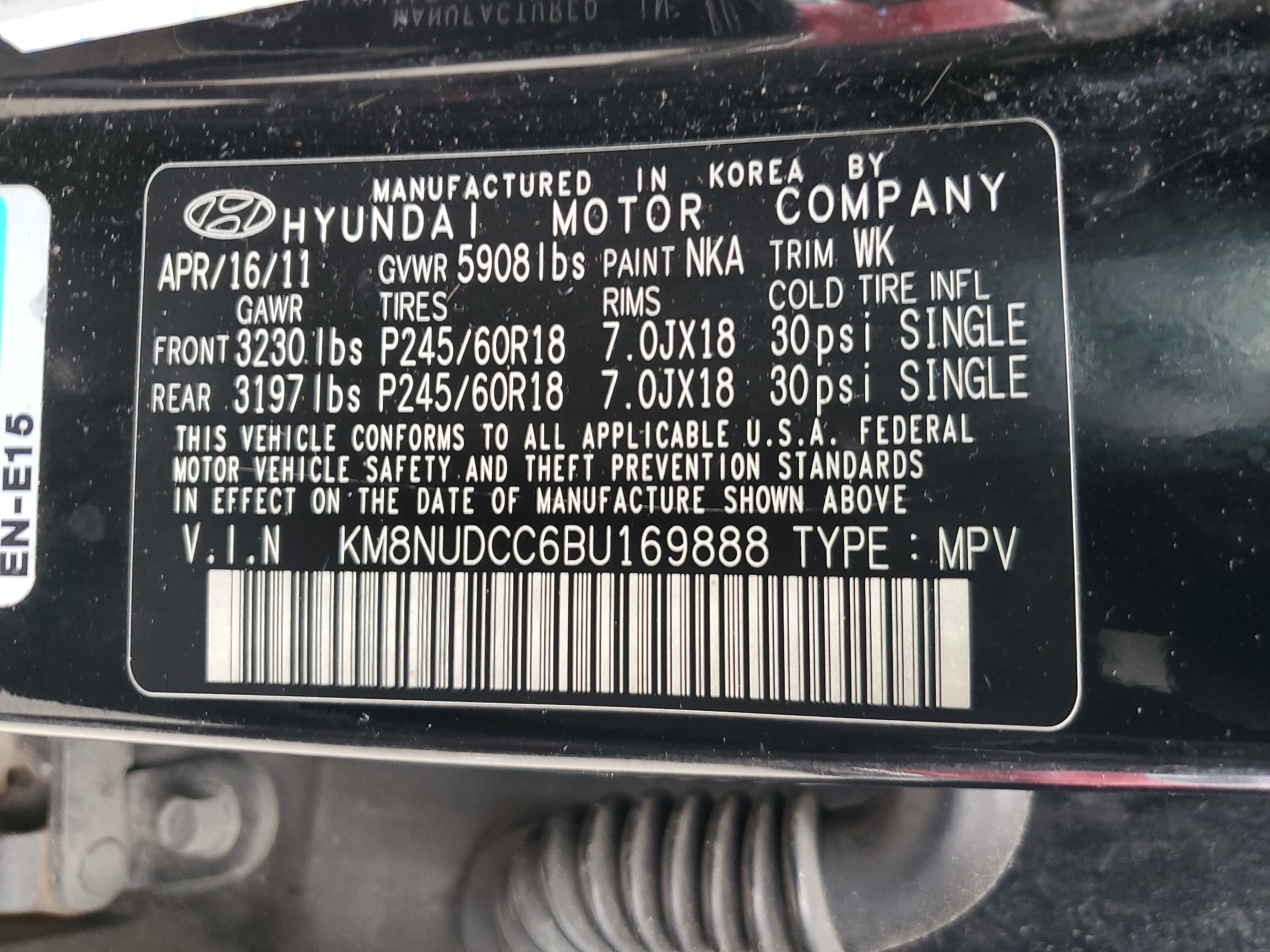 KM8NUDCC6BU169888 2011 Hyundai Veracruz Gls