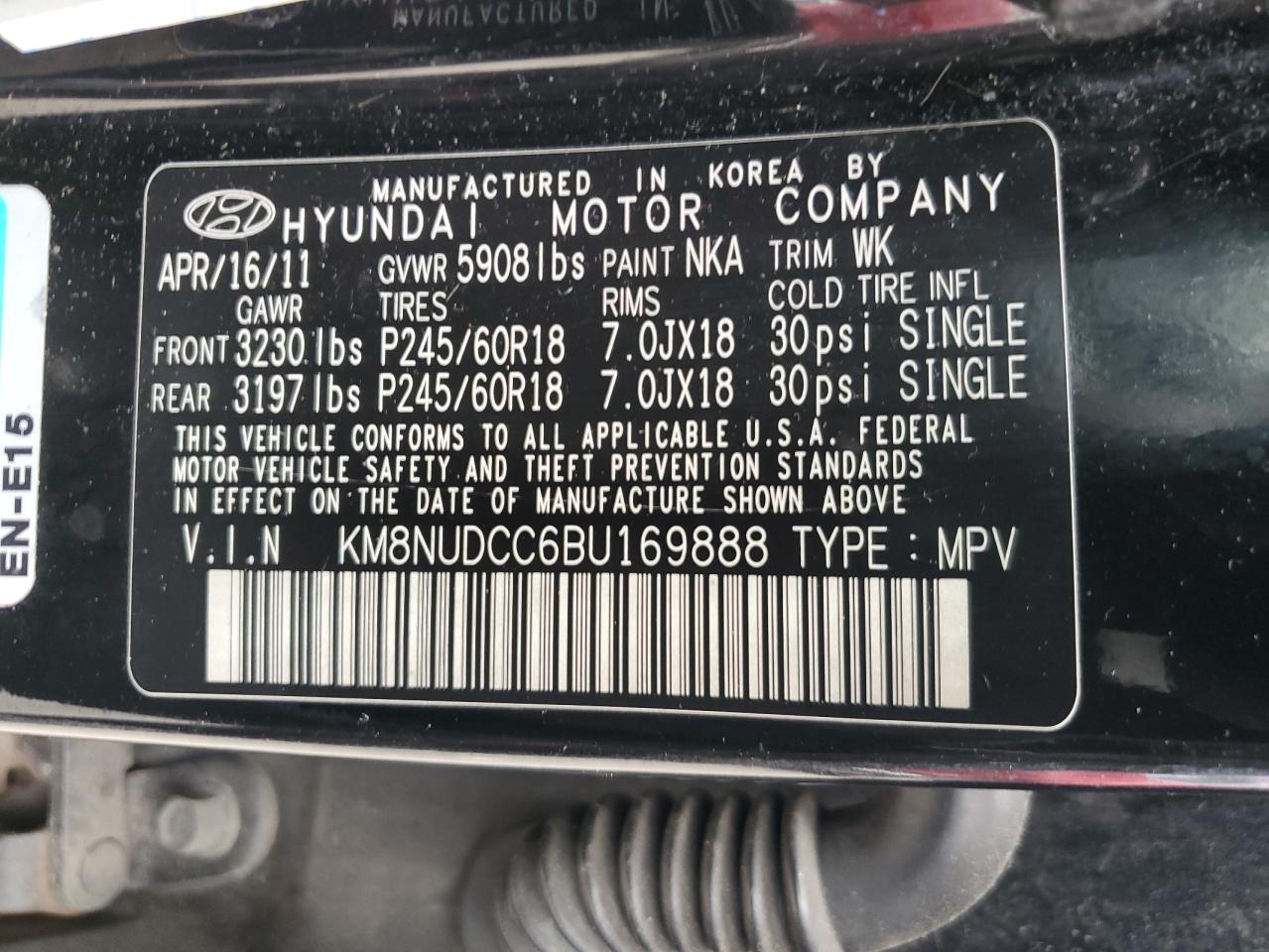 2011 Hyundai Veracruz Gls VIN: KM8NUDCC6BU169888 Lot: 57026074