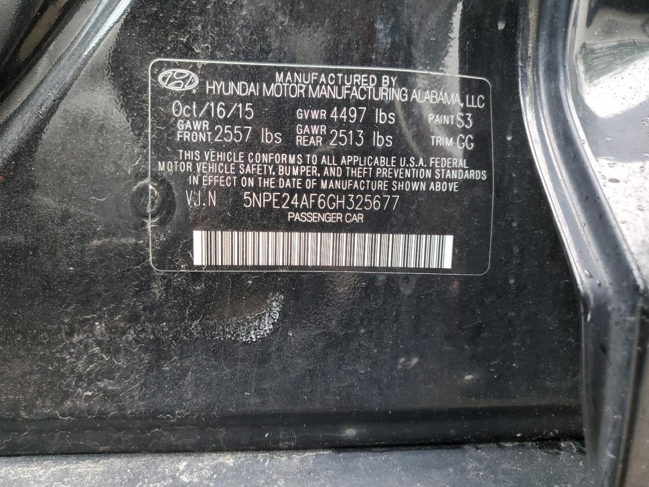 5NPE24AF6GH325677 2016 Hyundai Sonata Se