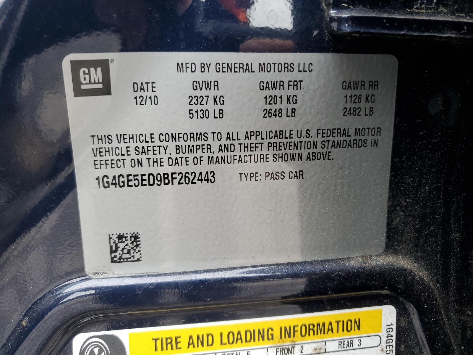 1G4GE5ED9BF262443 2011 Buick Lacrosse Cxs