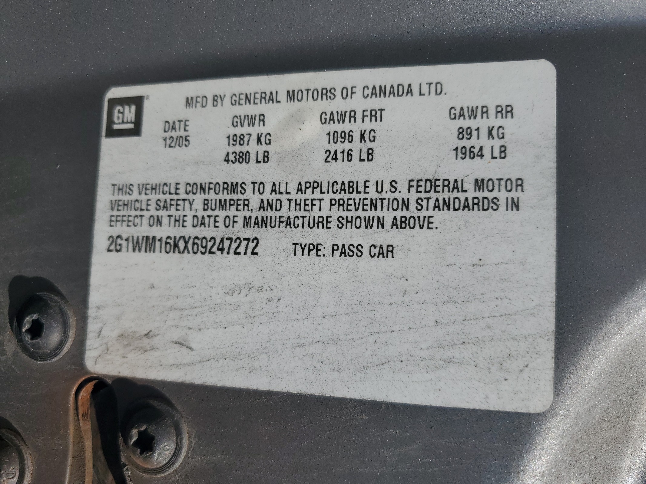 2G1WM16KX69247272 2006 Chevrolet Monte Carlo Lt