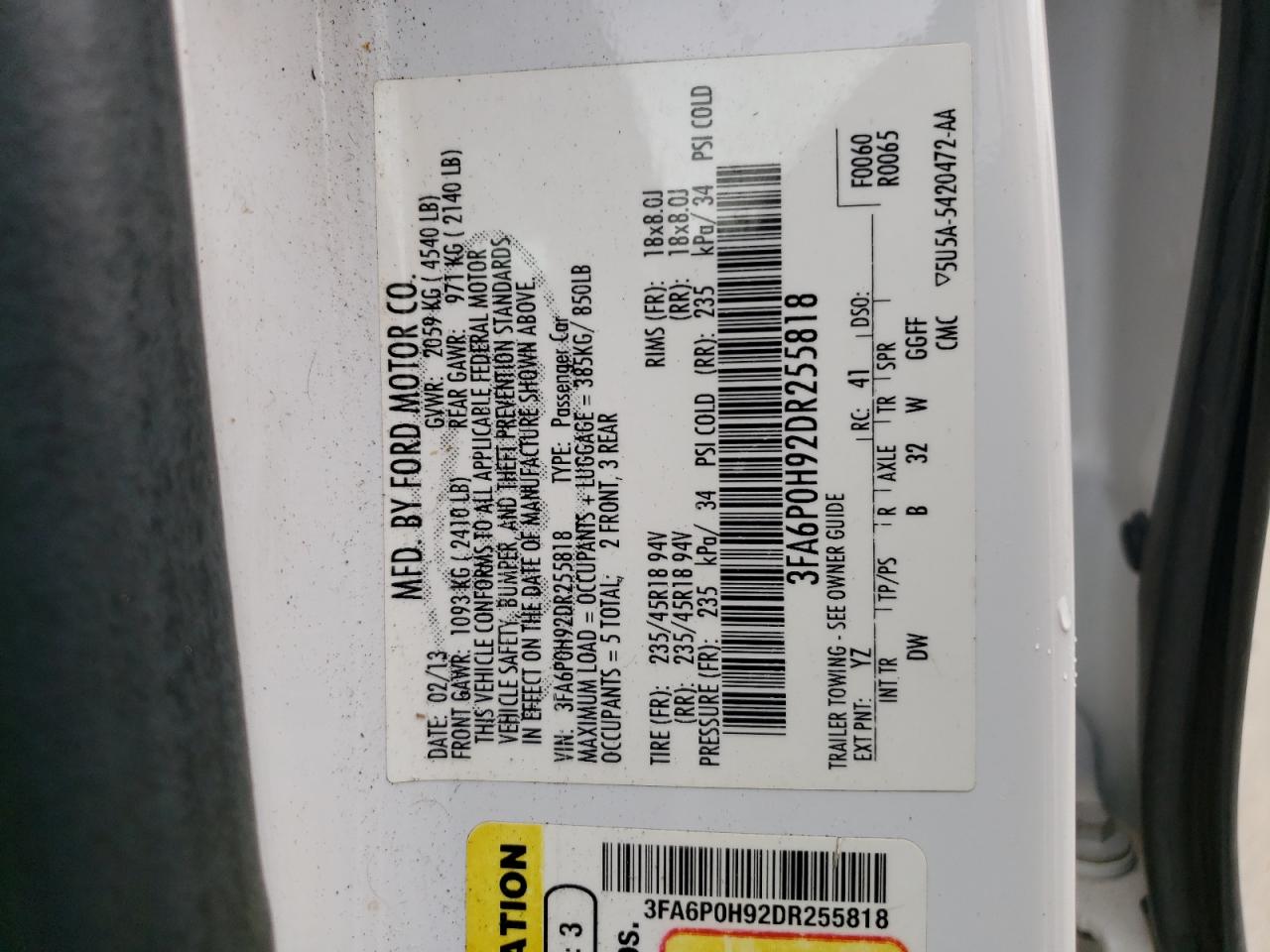 3FA6P0H92DR255818 2013 Ford Fusion Se