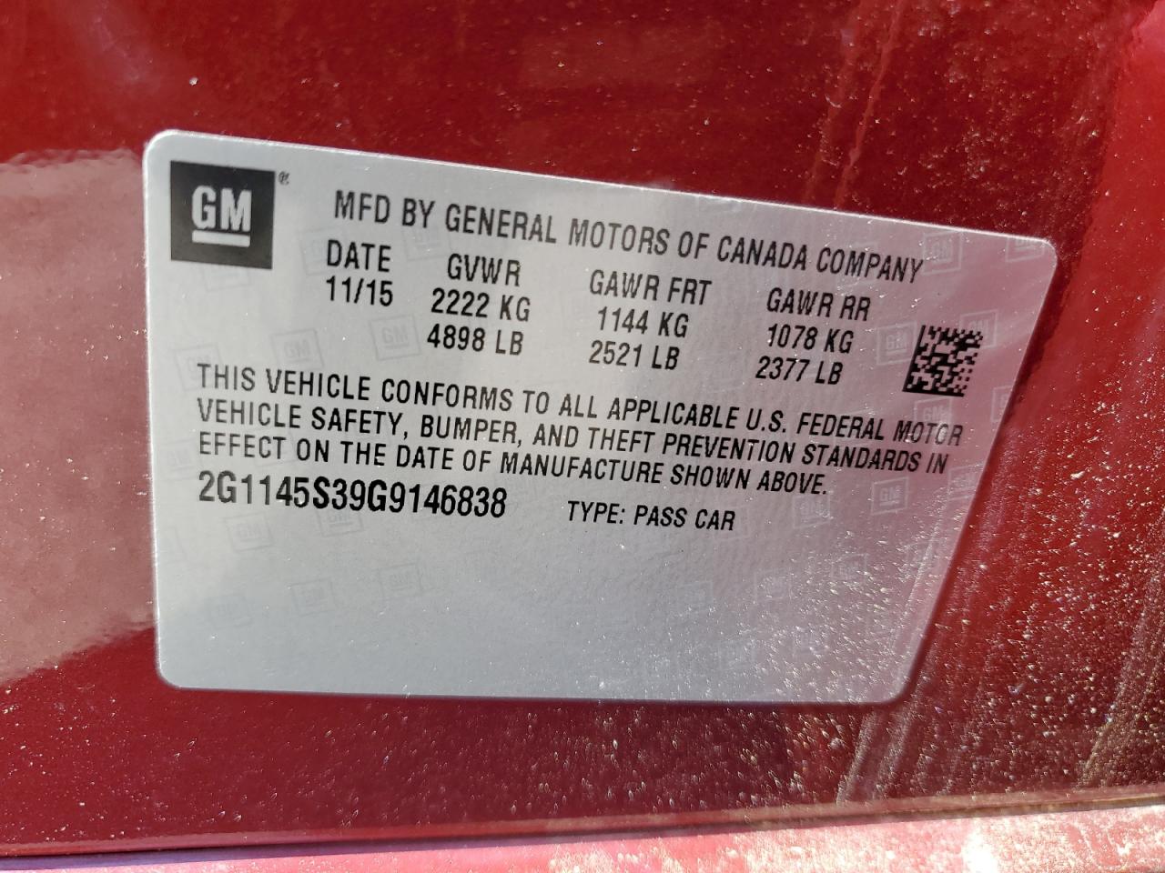 2G1145S39G9146838 2016 Chevrolet Impala Ltz