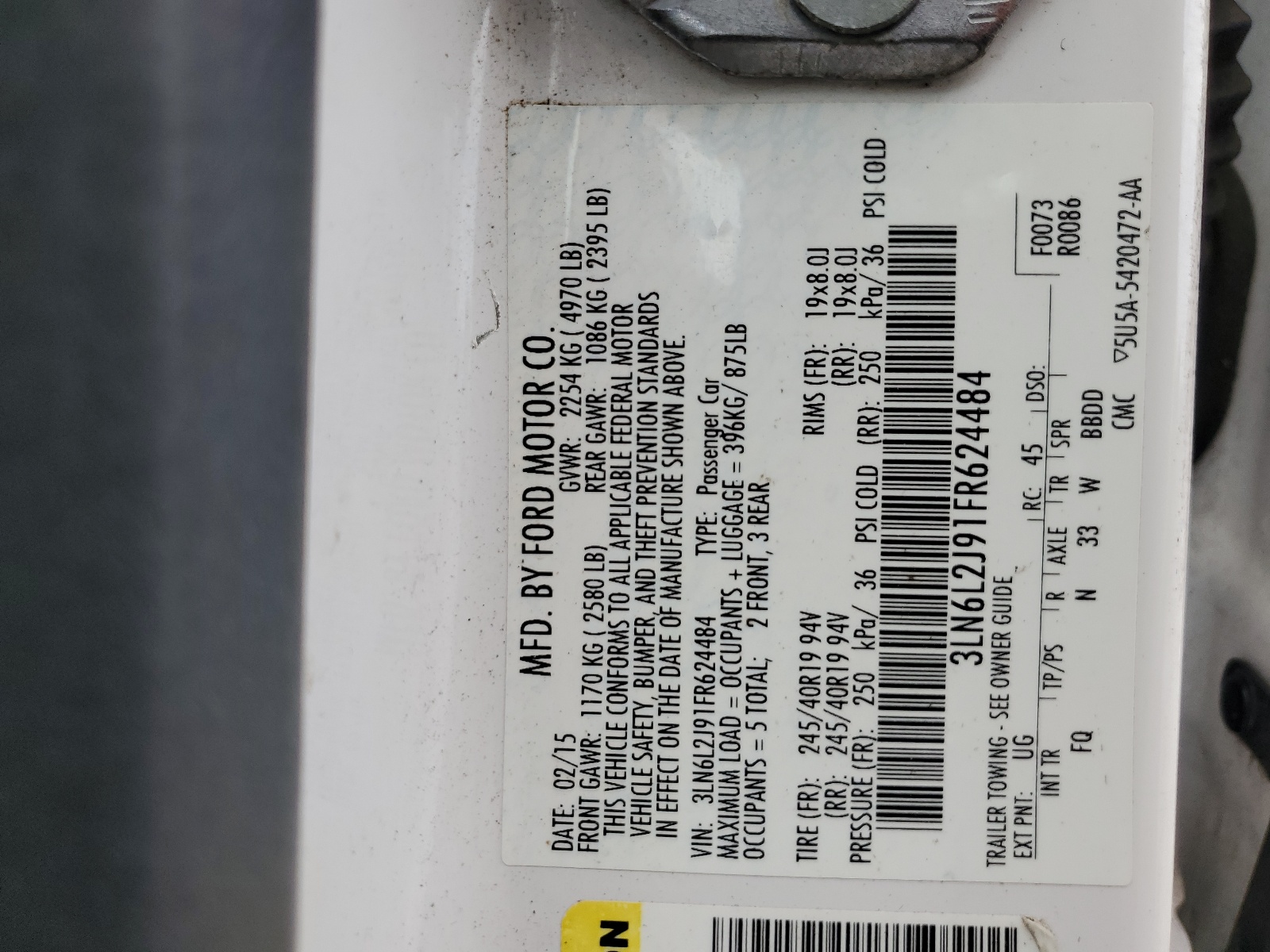 3LN6L2J91FR624484 2015 Lincoln Mkz