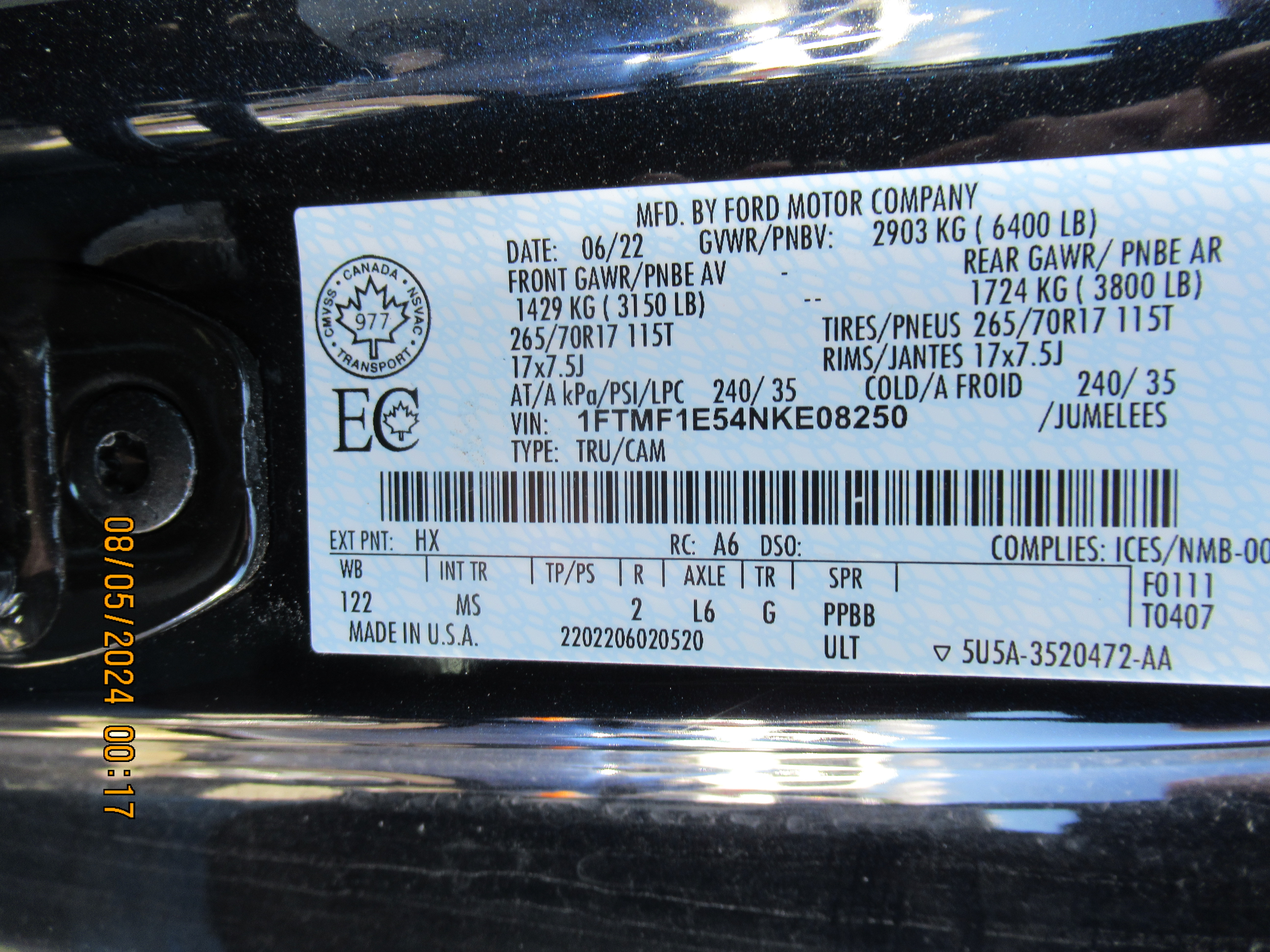 1FTMF1E54NKE08250 2022 Ford F150