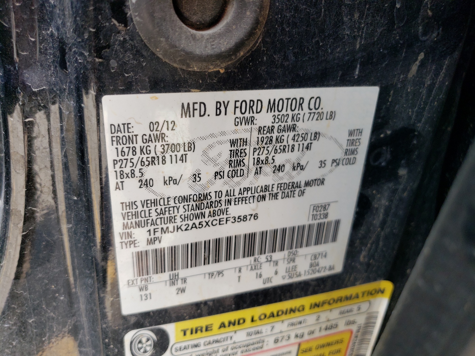 1FMJK2A5XCEF35876 2012 Ford Expedition El Limited