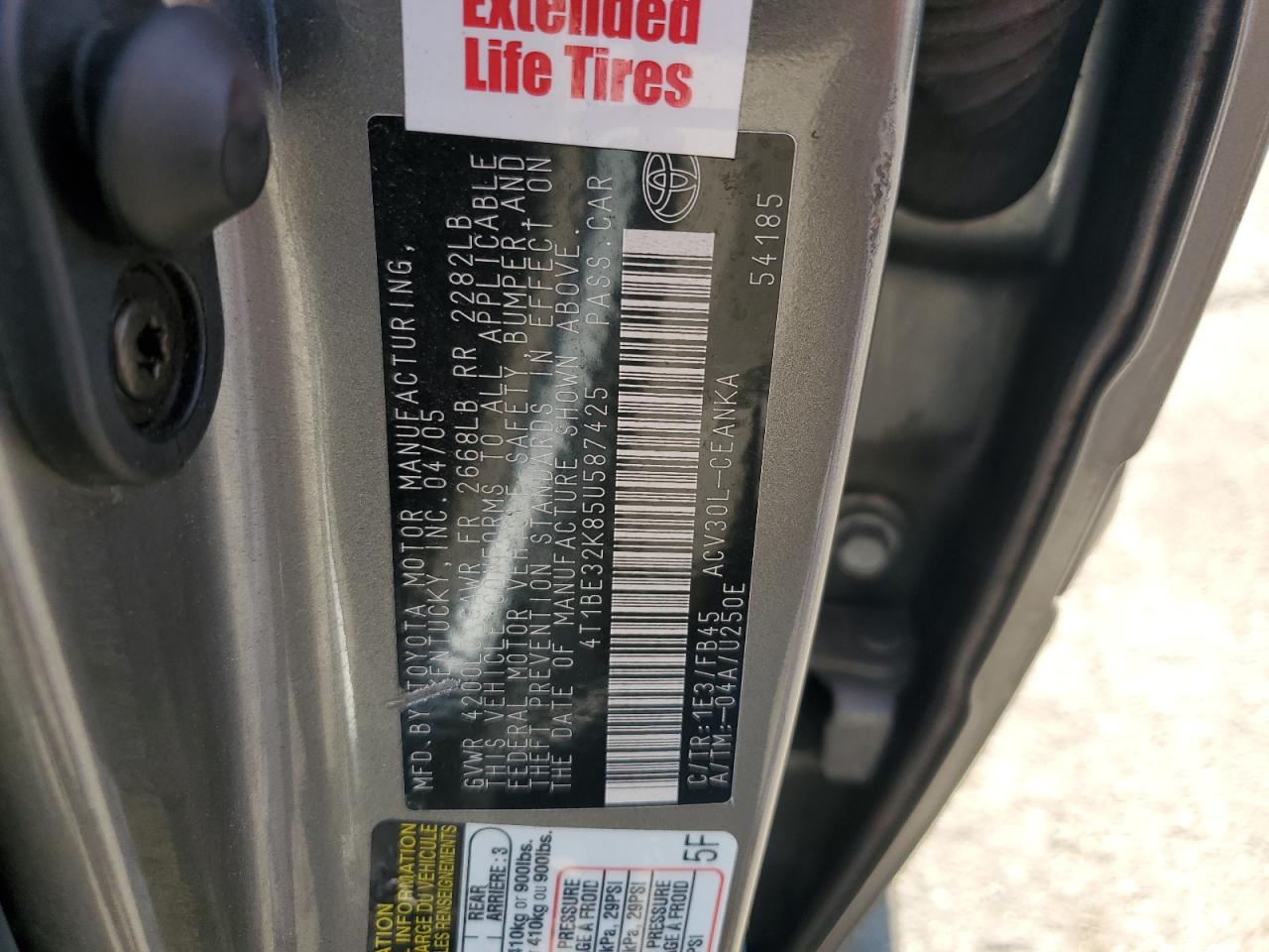 2005 Toyota Camry Le VIN: 4T1BE32K85U587425 Lot: 54897264