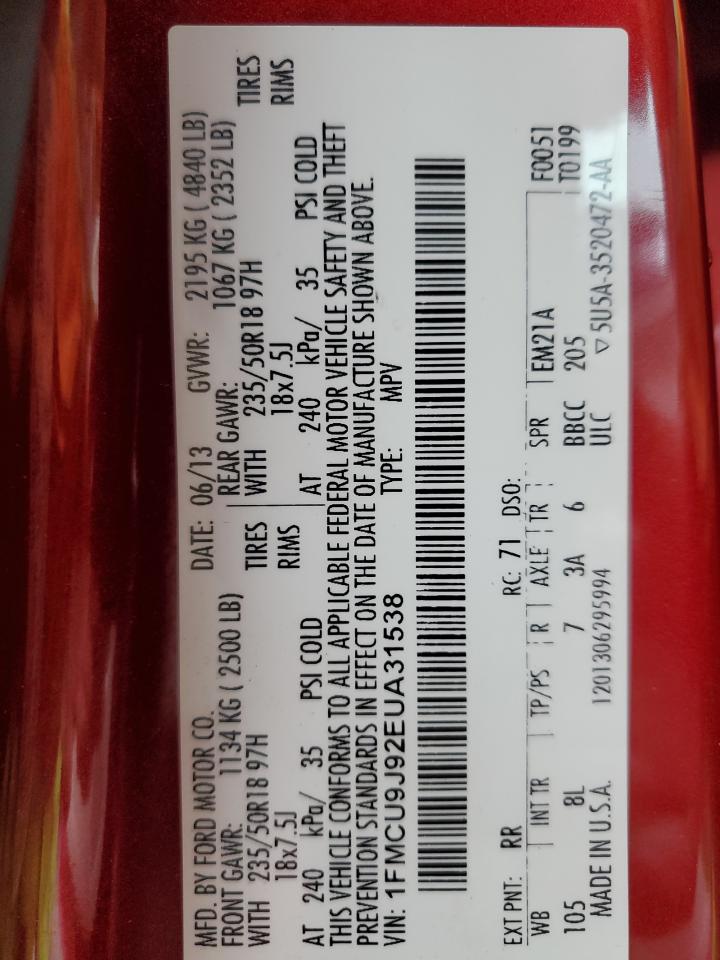 2014 Ford Escape Titanium VIN: 1FMCU9J92EUA31538 Lot: 55799074