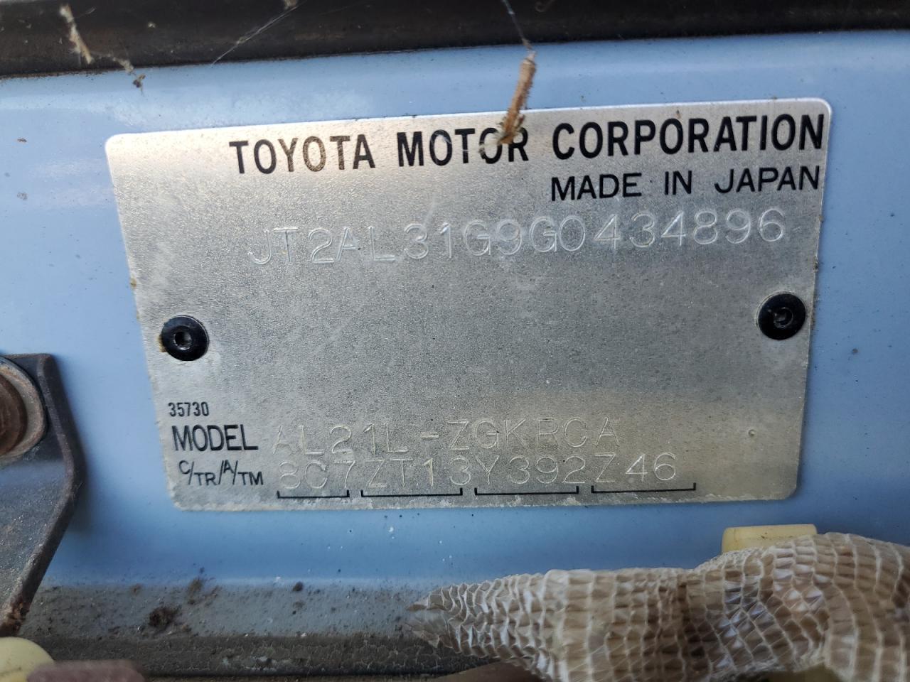 1986 Toyota Tercel VIN: JT2AL31G9G0434896 Lot: 53816054