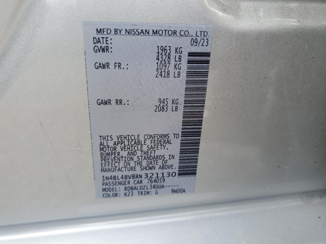 1N4BL4BV8RN321130 2024 Nissan Altima S