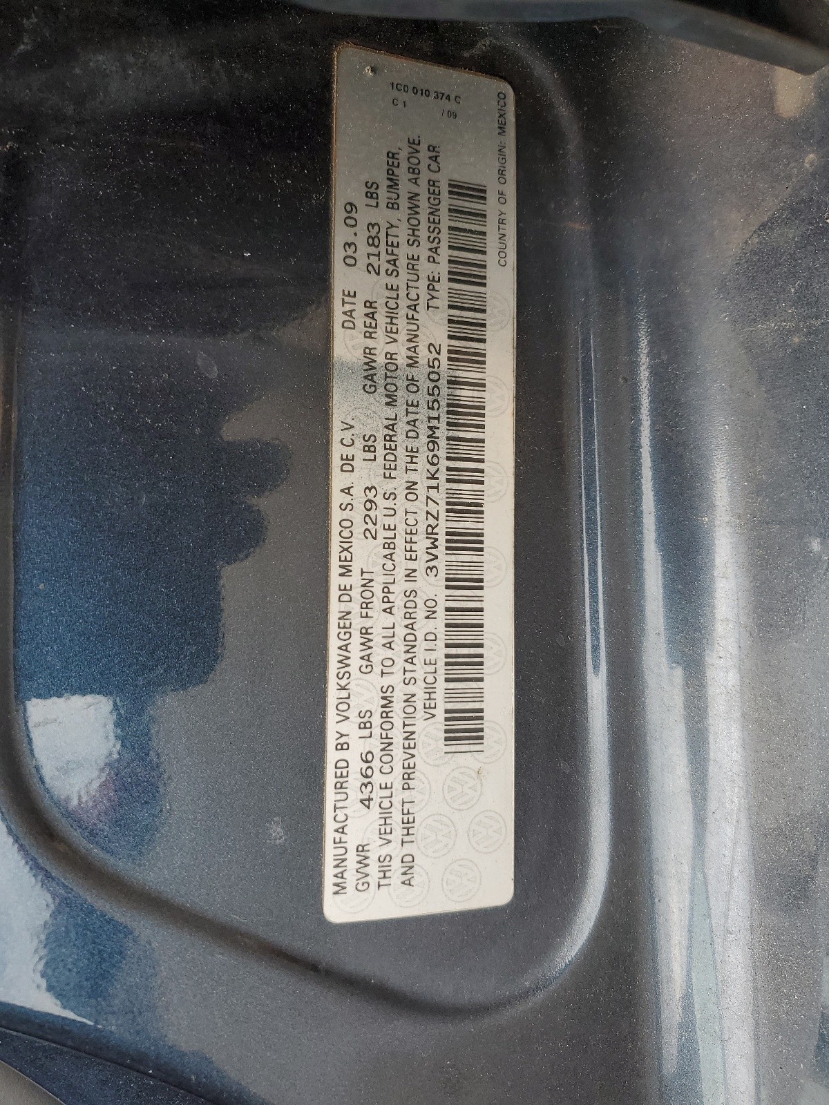 3VWRZ71K69M155052 2009 Volkswagen Jetta Se