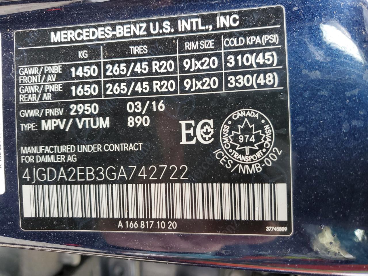 2016 Mercedes-Benz Gle 350D 4Matic VIN: 4JGDA2EB3GA742722 Lot: 54680804