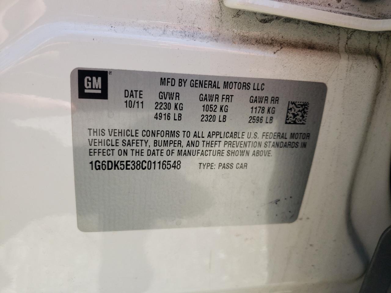 2012 Cadillac Cts Performance Collection VIN: 1G6DK5E38C0116548 Lot: 53669064