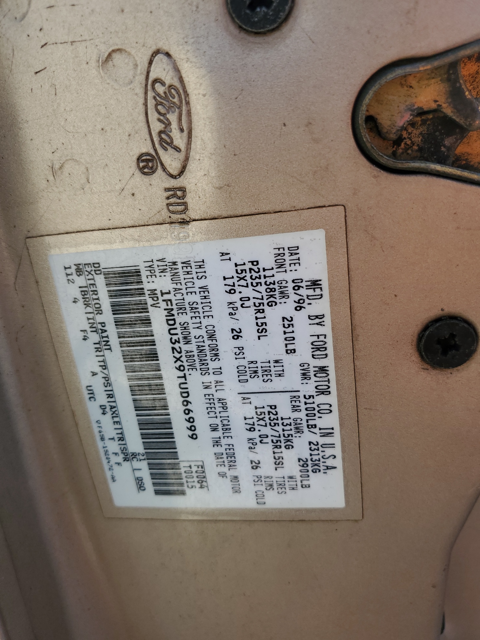 1FMDU32X9TUD66999 1996 Ford Explorer