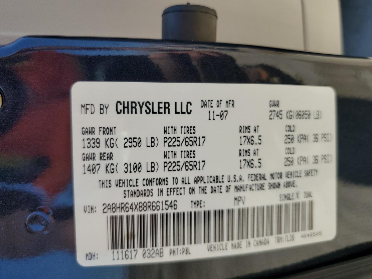 2008 Chrysler Town & Country Limited VIN: 2A8HR64X88R661546 Lot: 57296844