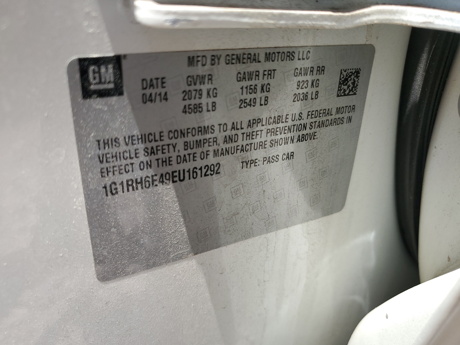 1G1RH6E49EU161292 2014 Chevrolet Volt