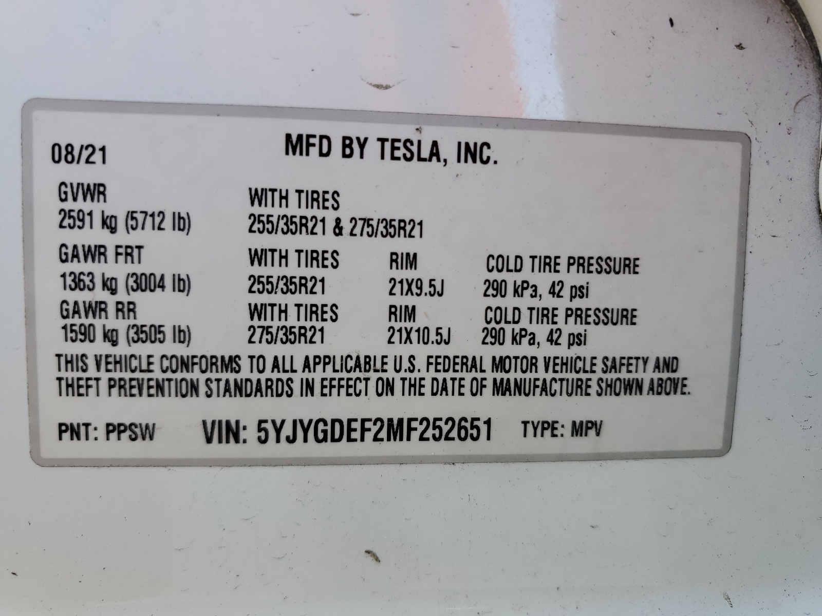 5YJYGDEF2MF252651 2021 Tesla Model Y