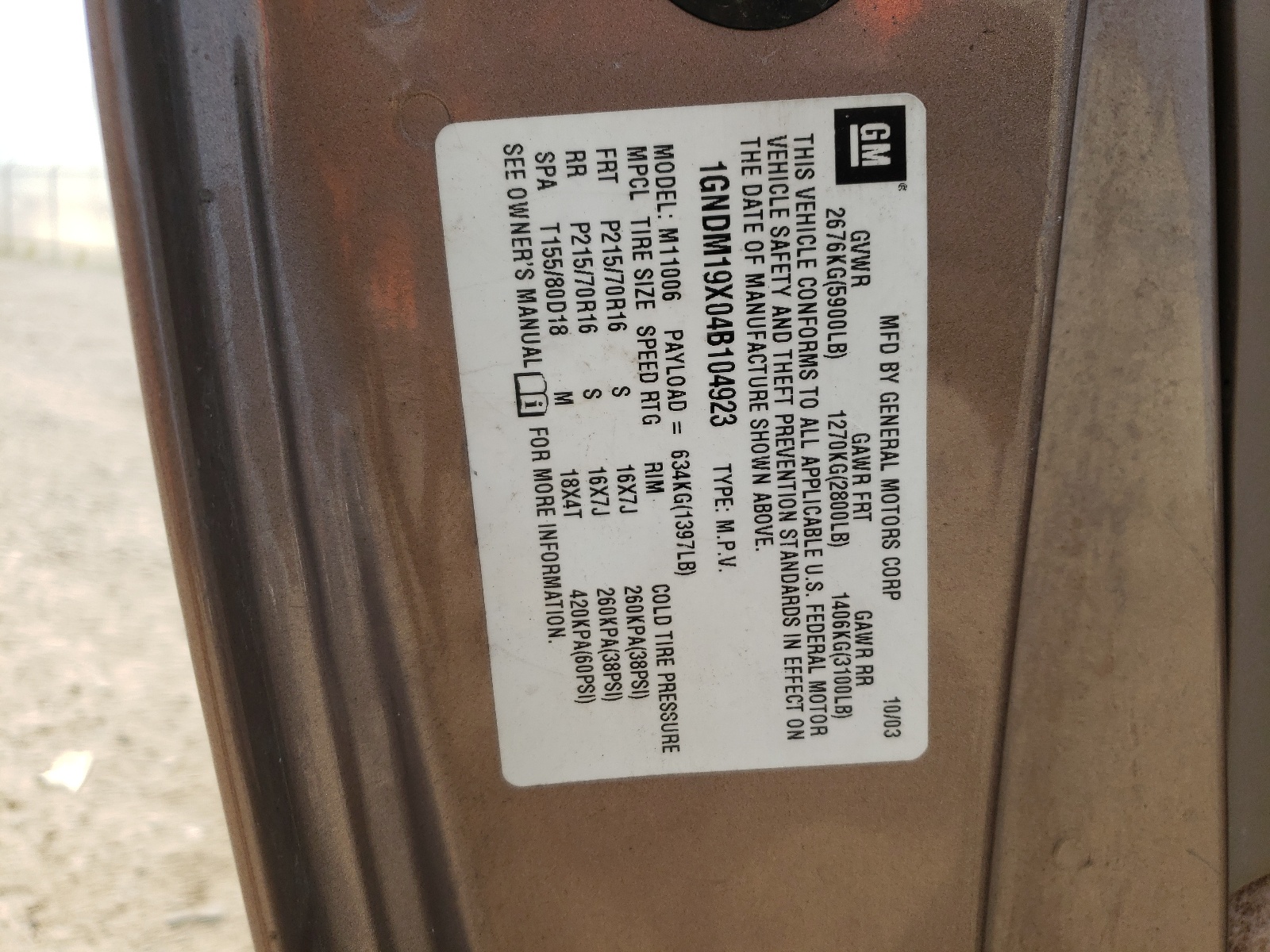 1GNDM19X04B104923 2004 Chevrolet Astro