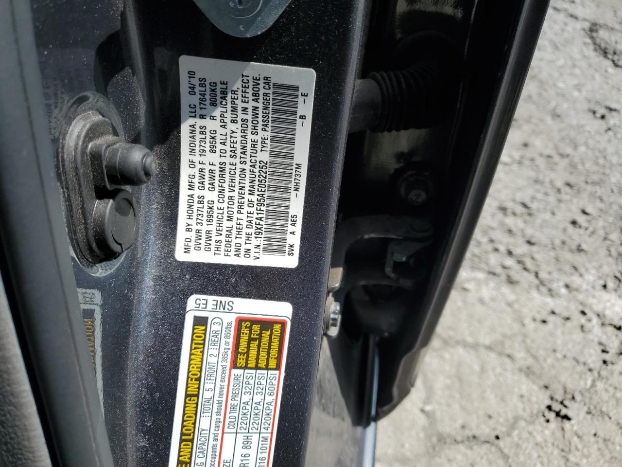 2010 Honda Civic Exl VIN: 19XFA1F95AE052252 Lot: 55207424