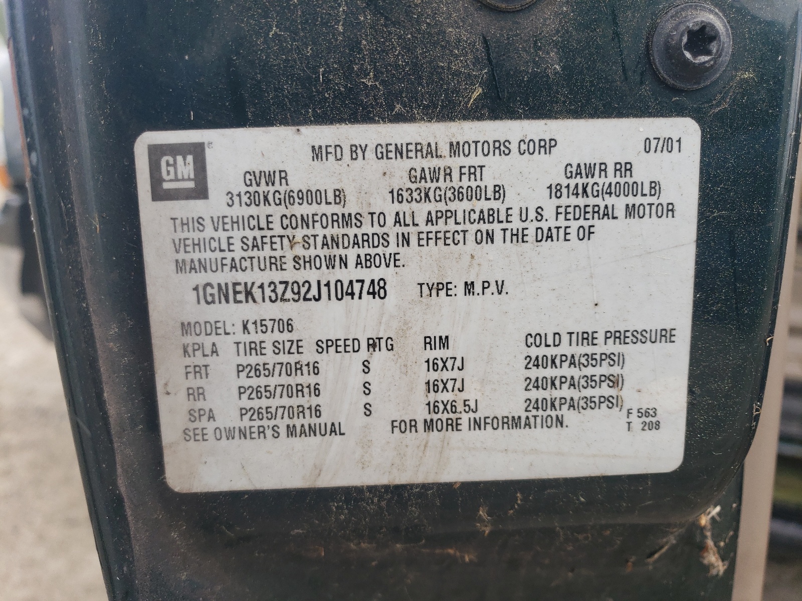 1GNEK13Z92J104748 2002 Chevrolet Tahoe K1500