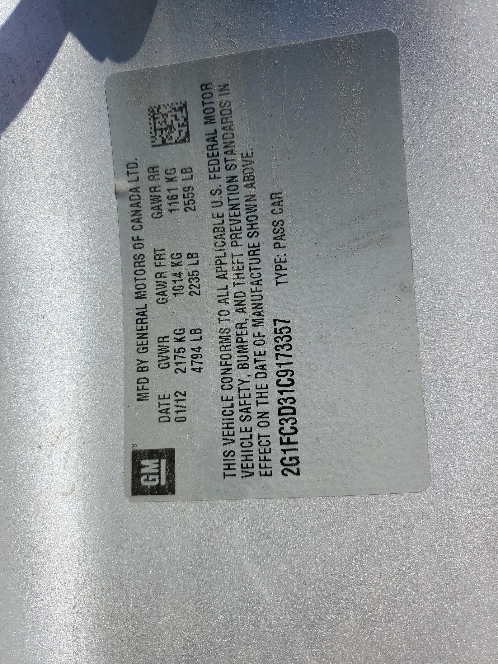 2G1FC3D31C9173357 2012 Chevrolet Camaro Lt