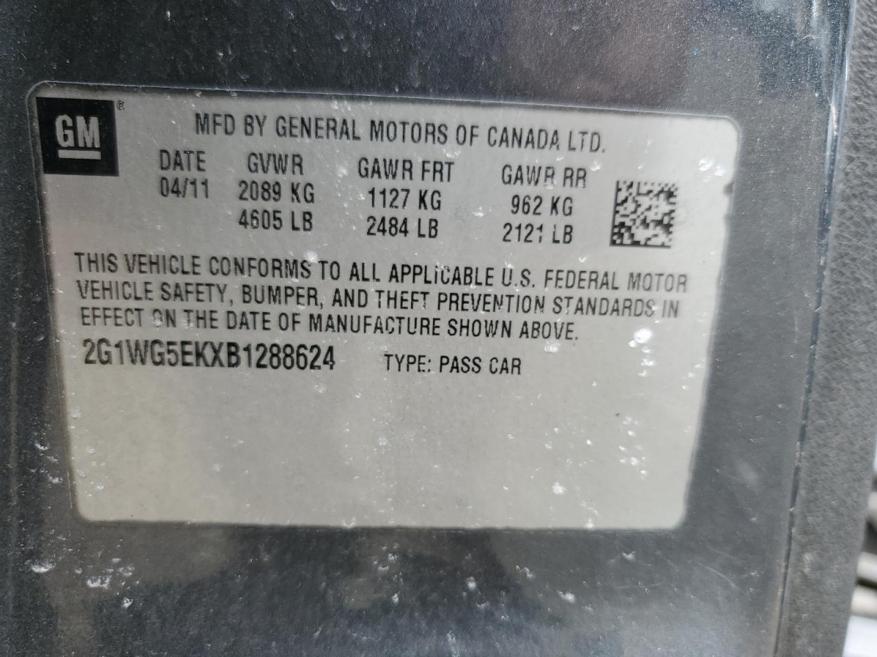 2011 Chevrolet Impala Lt VIN: 2G1WG5EKXB1288624 Lot: 56701164