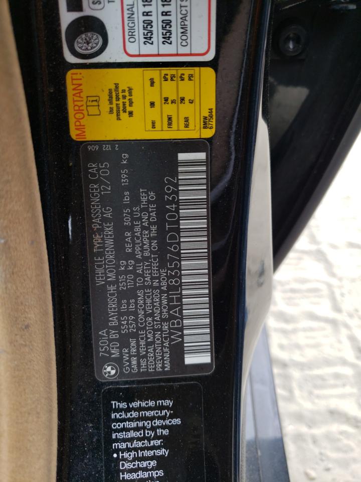 2006 BMW 750 I VIN: WBAHL83576DT04392 Lot: 53588564