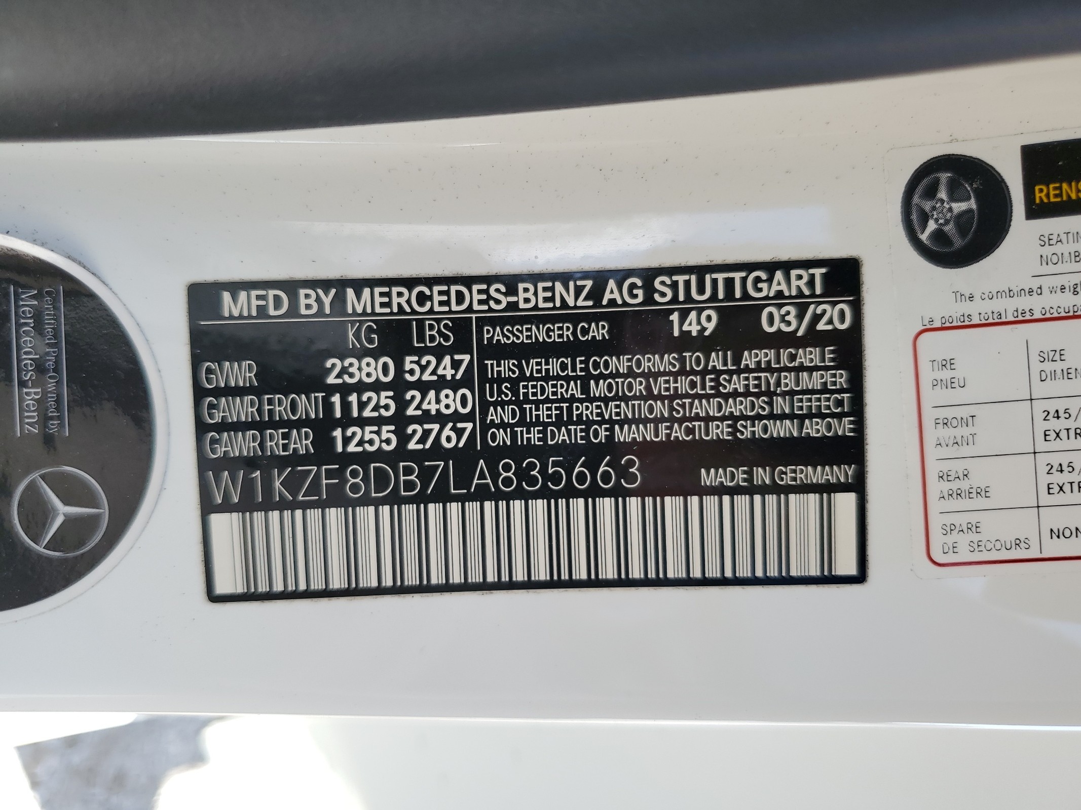 W1KZF8DB7LA835663 2020 Mercedes-Benz E 350