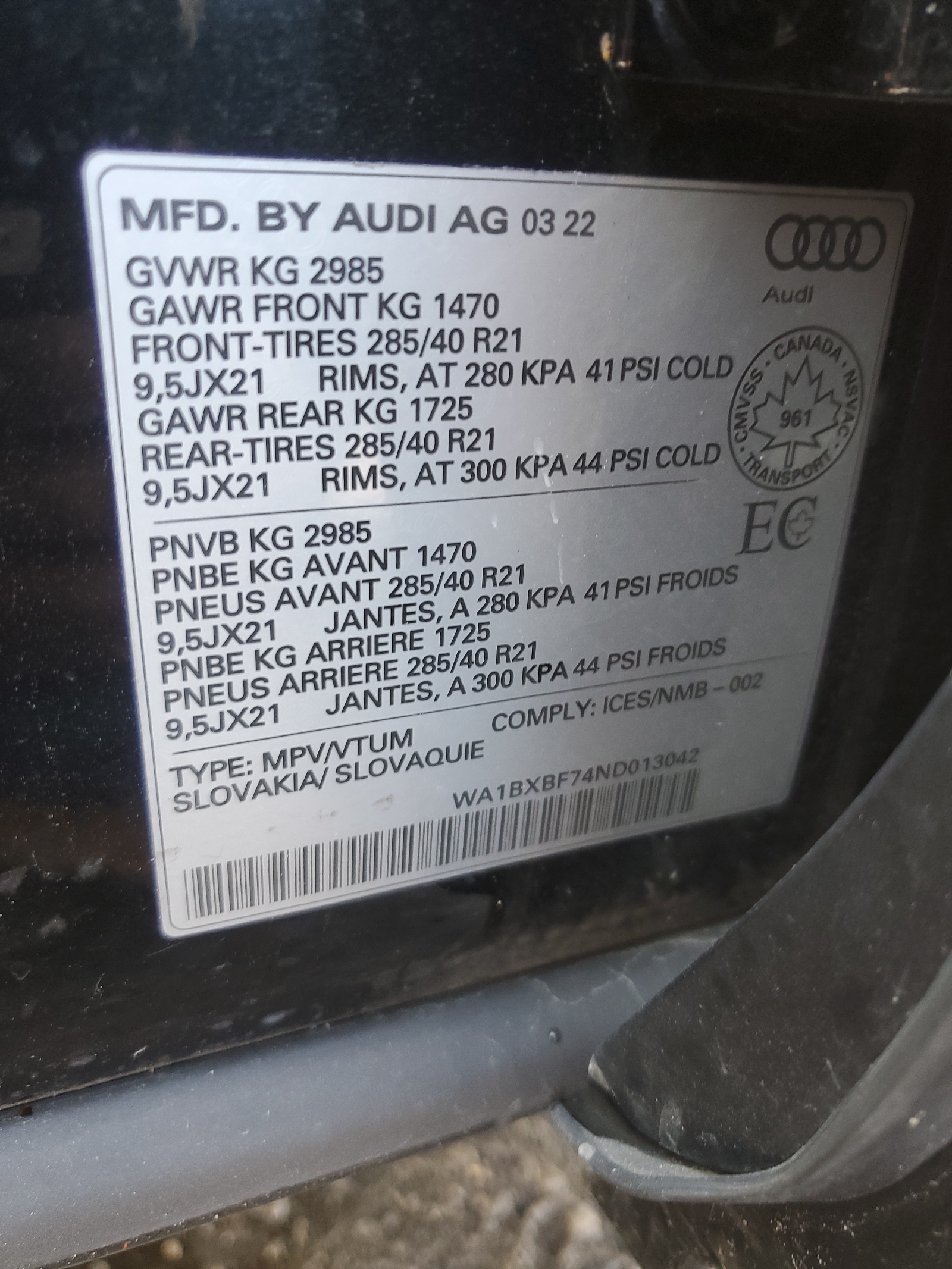 WA1BXBF74ND013042 2022 Audi Q7 Komfort