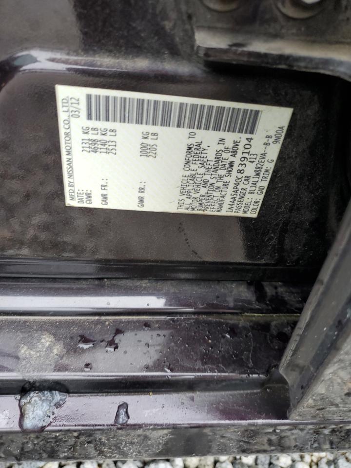 2012 Nissan Maxima S VIN: 1N4AA5AP4CC839104 Lot: 53705204