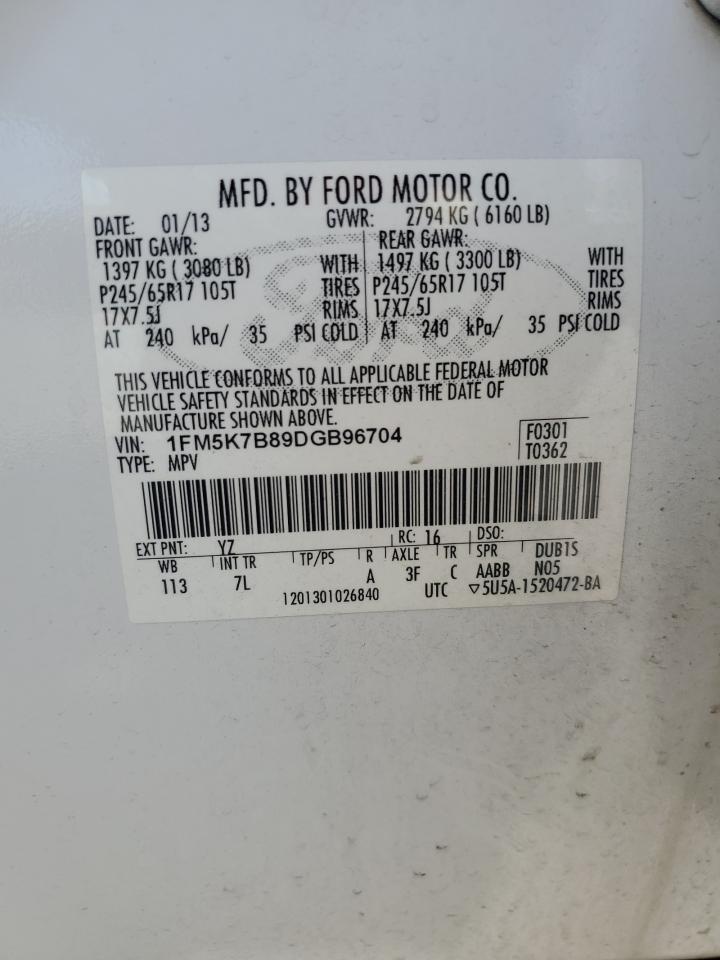 2013 Ford Explorer VIN: 1FM5K7B89DGB96704 Lot: 56066684