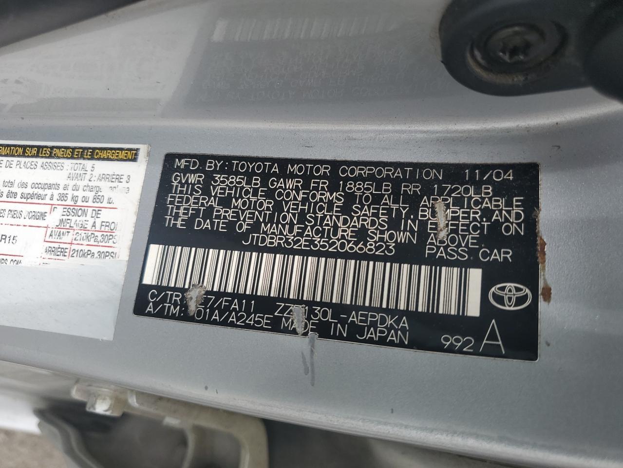 2005 Toyota Corolla Ce VIN: JTDBR32E352066823 Lot: 55468044