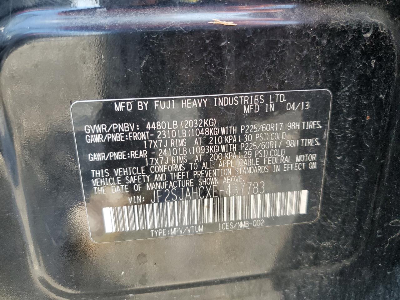 2014 Subaru Forester 2.5I Limited VIN: JF2SJAHCXEH437783 Lot: 57016314