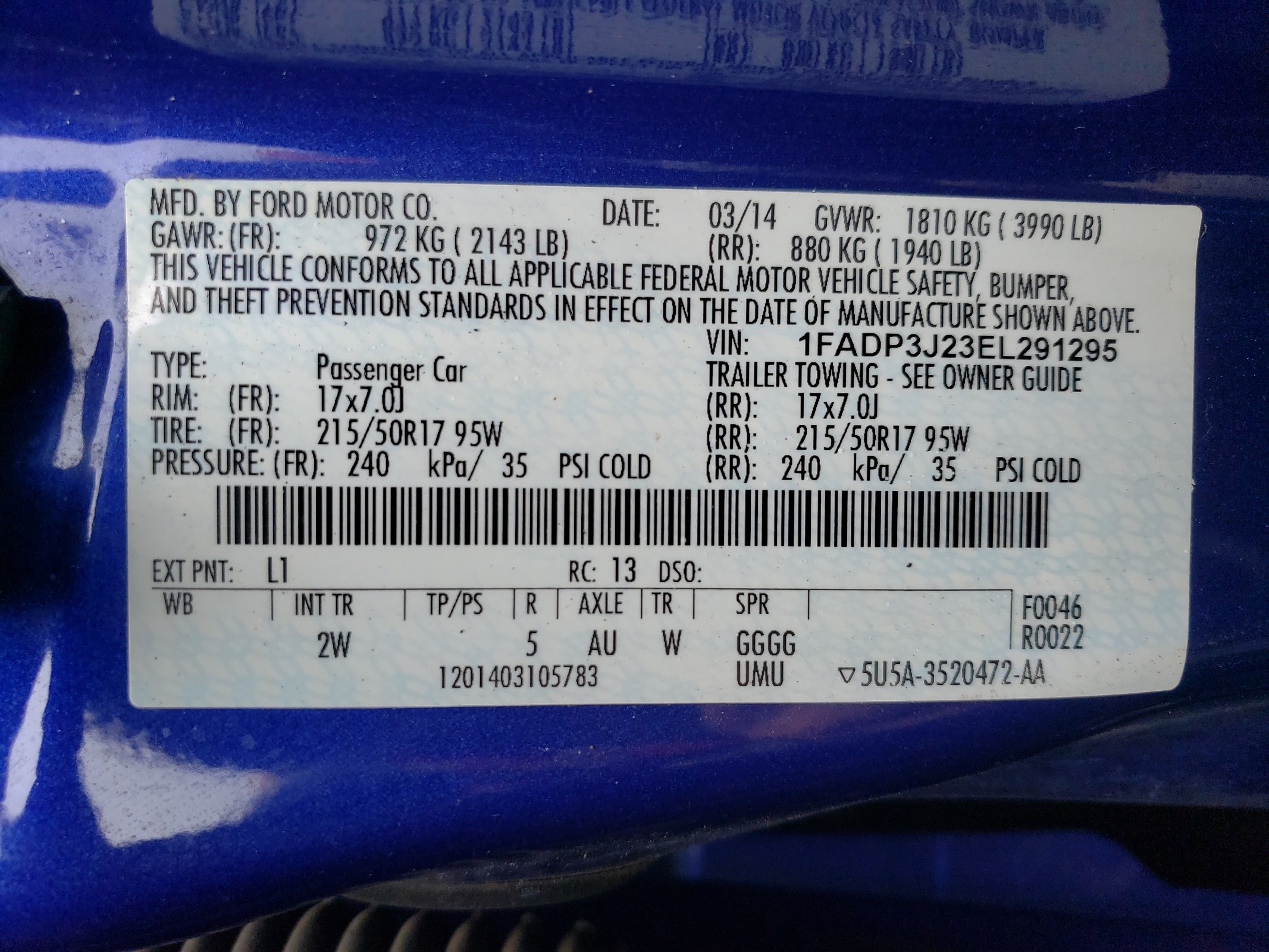 1FADP3J23EL291295 2014 Ford Focus Titanium