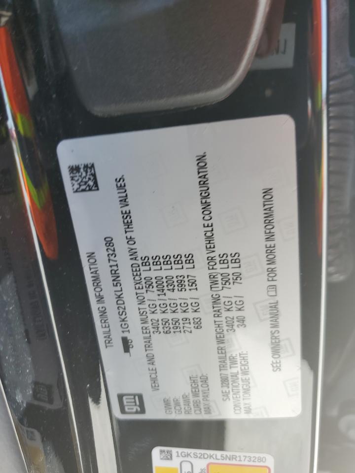 2022 GMC Yukon Denali VIN: 1GKS2DKL5NR173280 Lot: 54065984