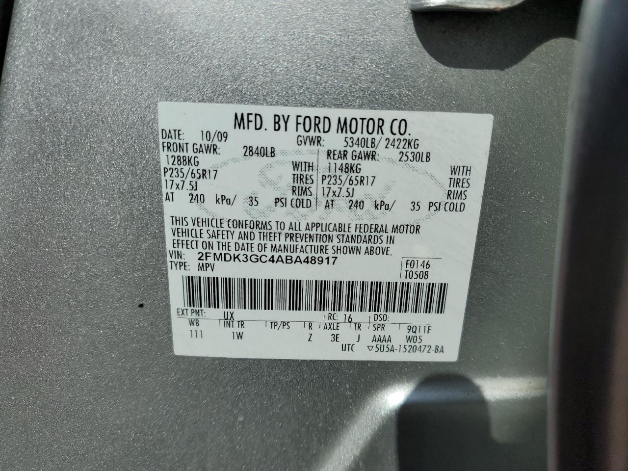 2FMDK3GC4ABA48917 2010 Ford Edge Se