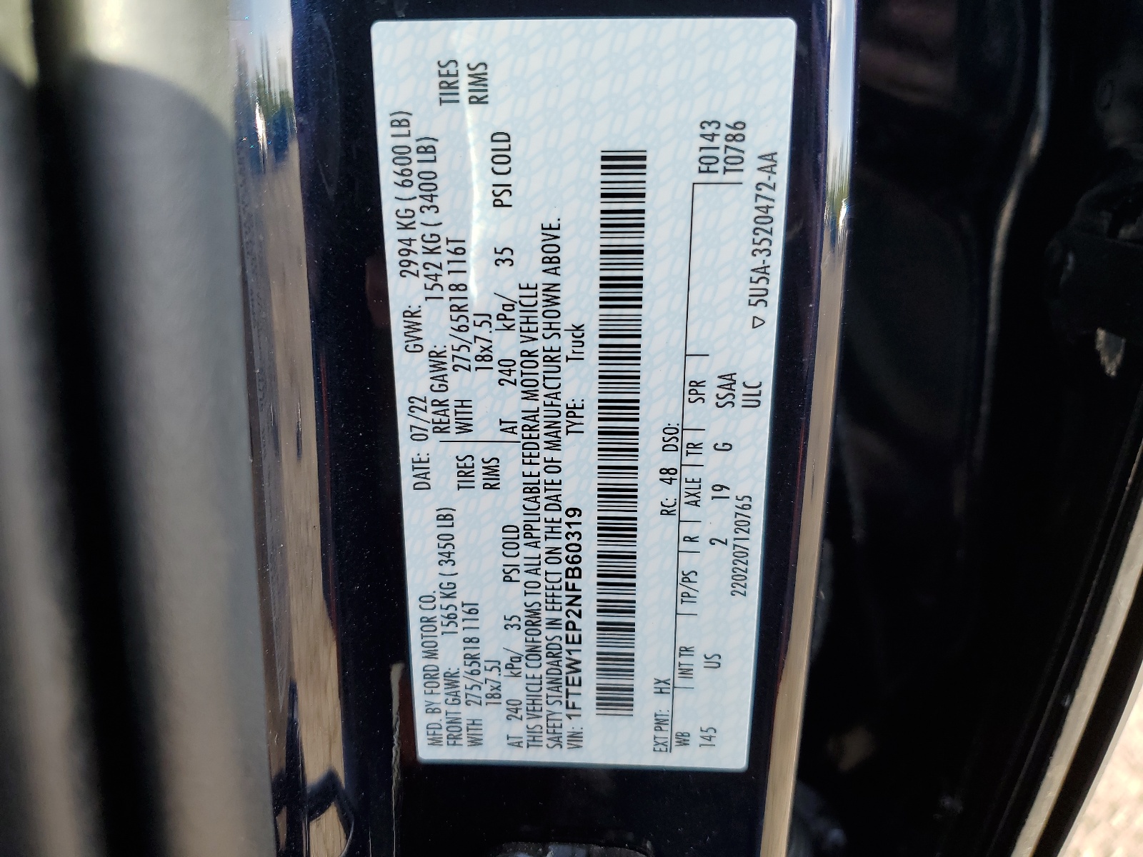 1FTEW1EP2NFB60319 2022 Ford F150 Supercrew