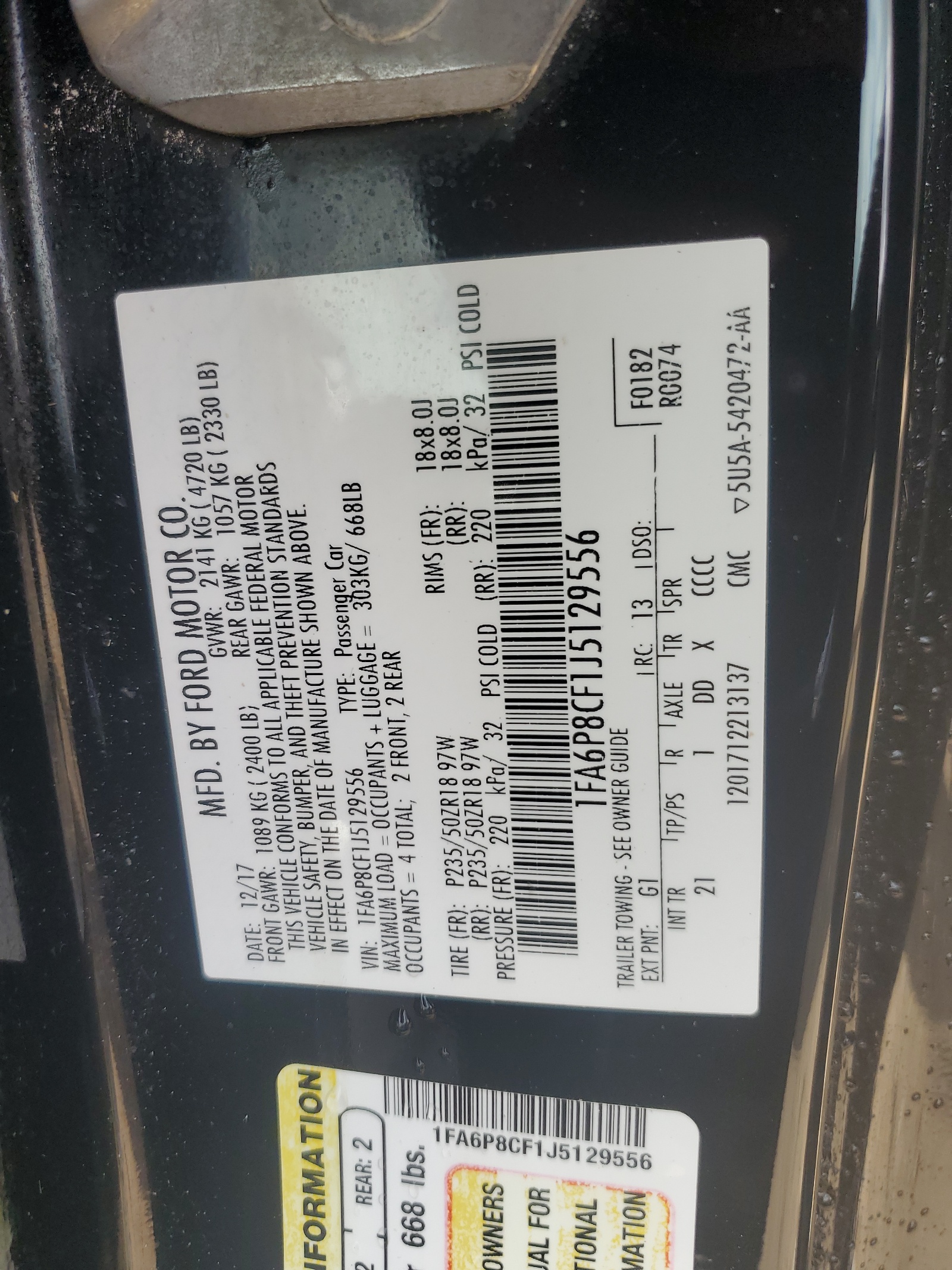 1FA6P8CF1J5129556 2018 Ford Mustang Gt