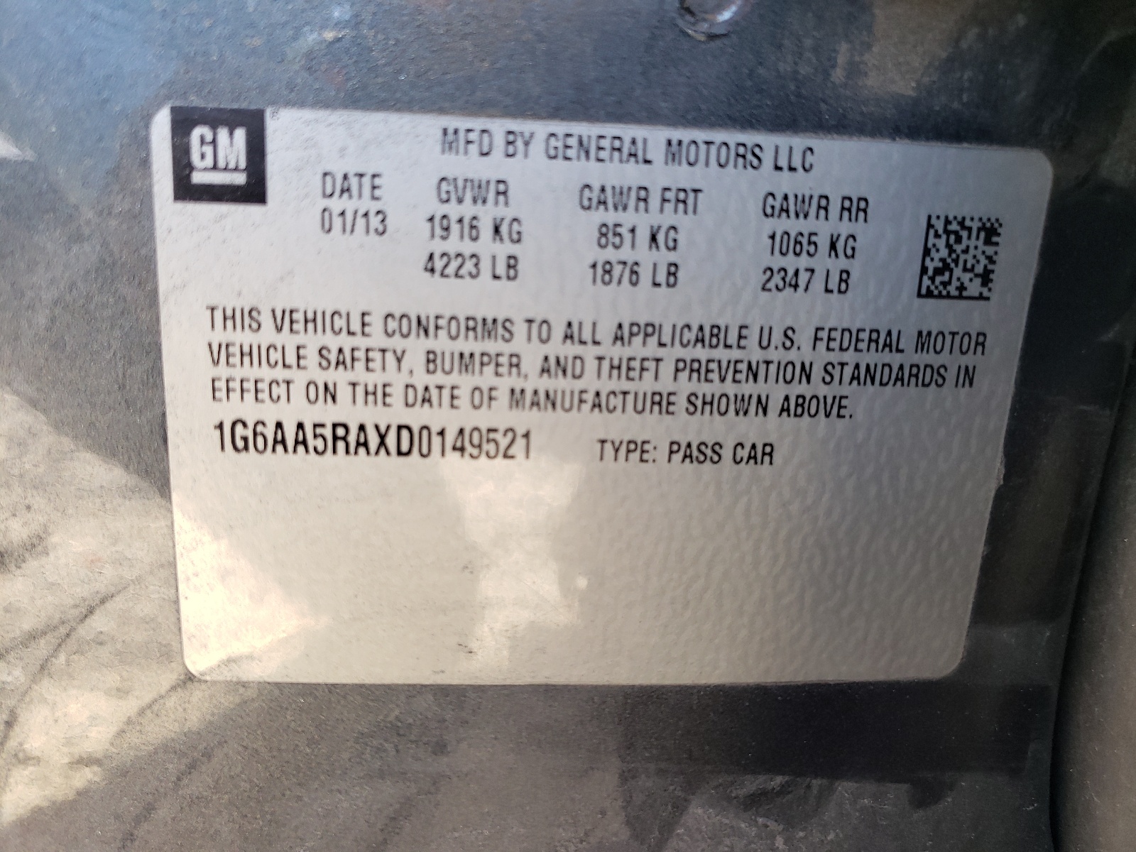 1G6AA5RAXD0149521 2013 Cadillac Ats