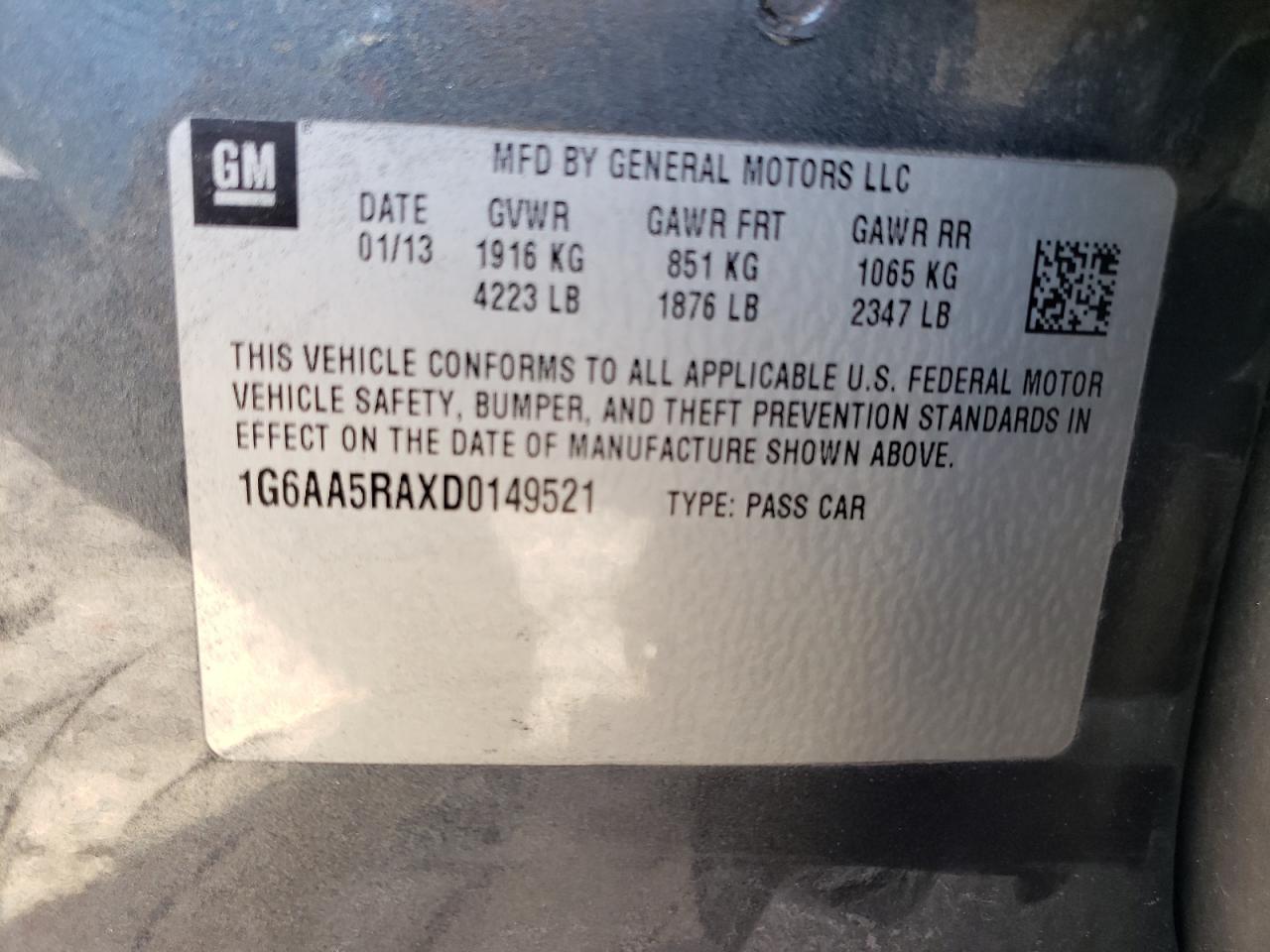 2013 Cadillac Ats VIN: 1G6AA5RAXD0149521 Lot: 53224234