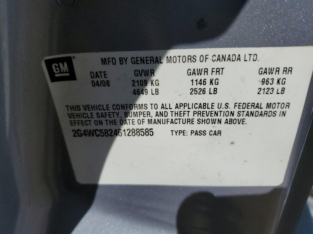 2006 Buick Lacrosse Cx VIN: 2G4WC582461288585 Lot: 55774874