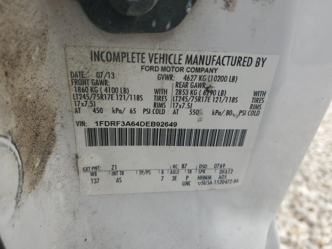 2013 Ford F350 Super Duty VIN: 1FDRF3A64DEB92649 Lot: 55308704