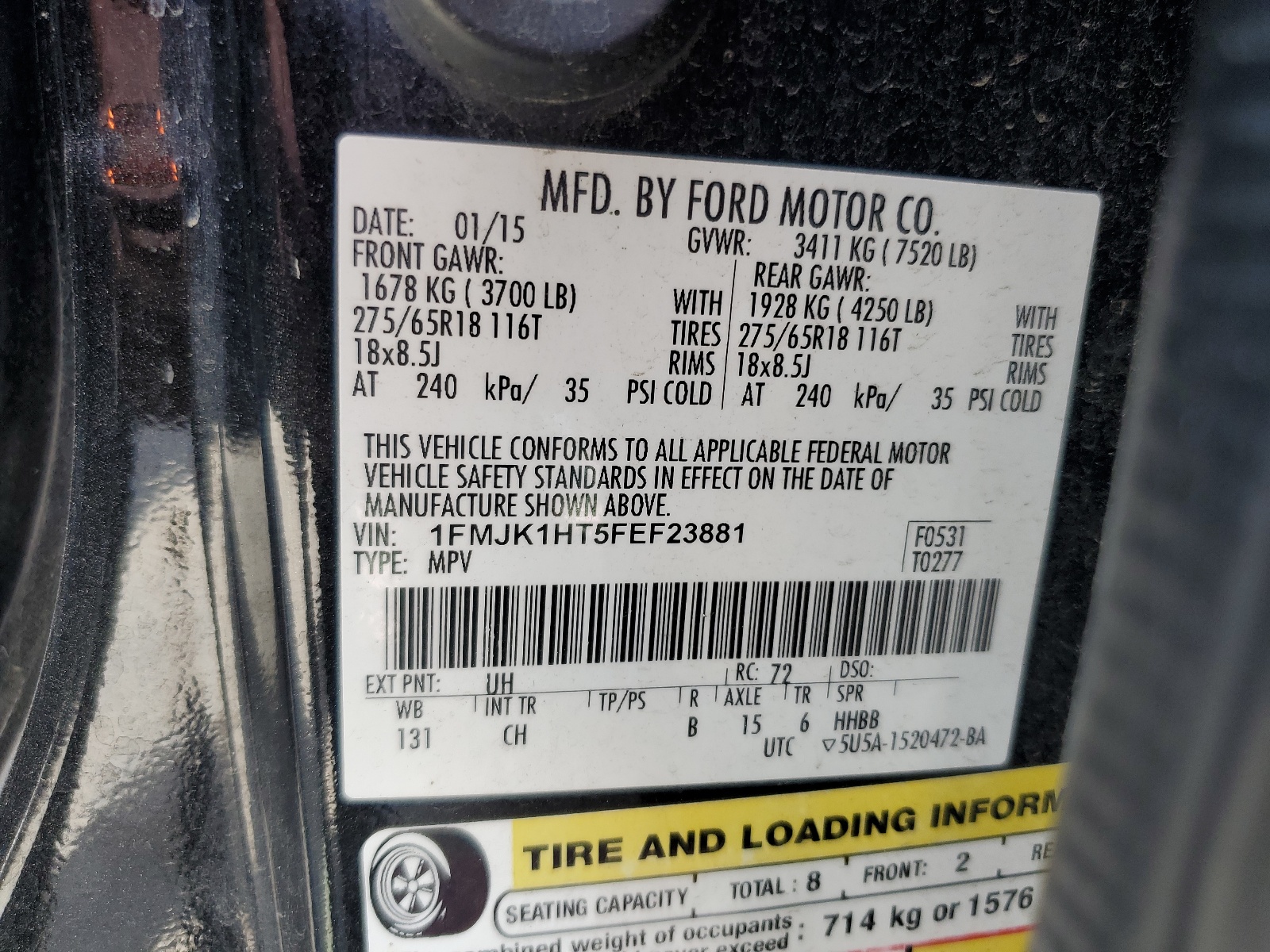 1FMJK1HT5FEF23881 2015 Ford Expedition El Xlt