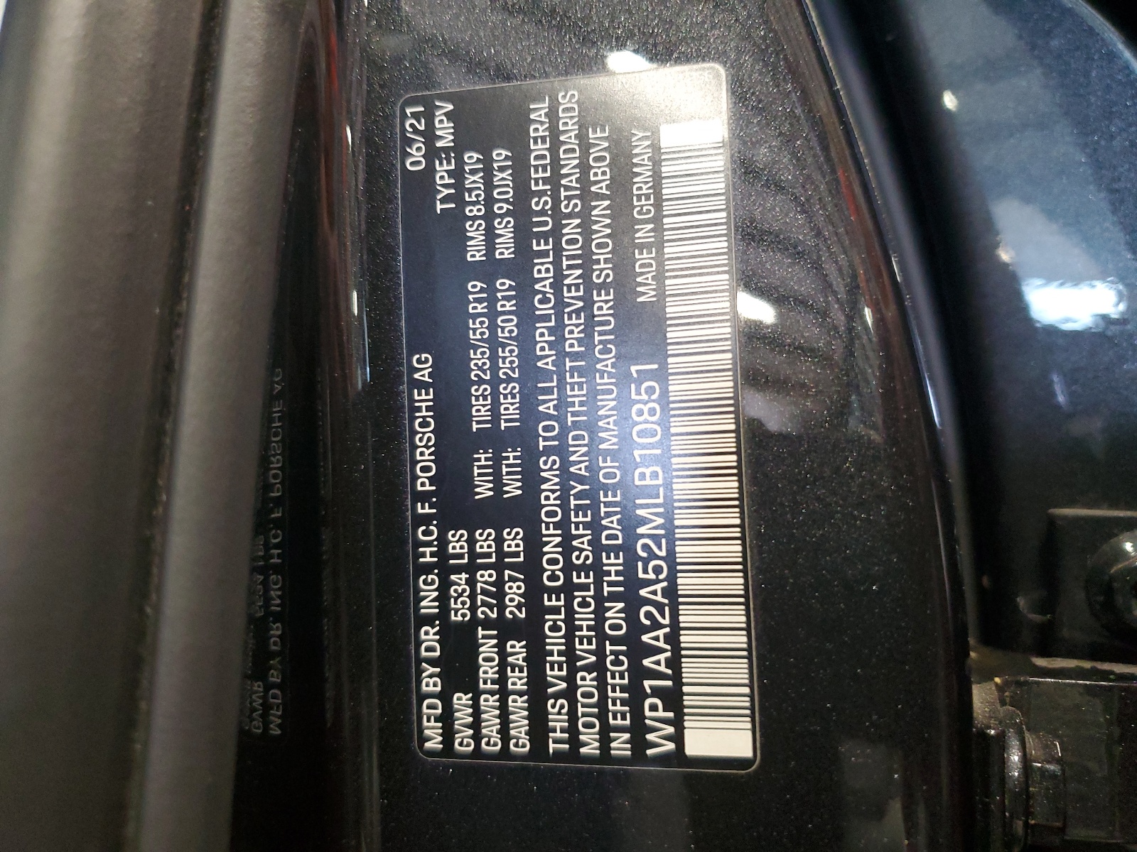 WP1AA2A52MLB10851 2021 Porsche Macan