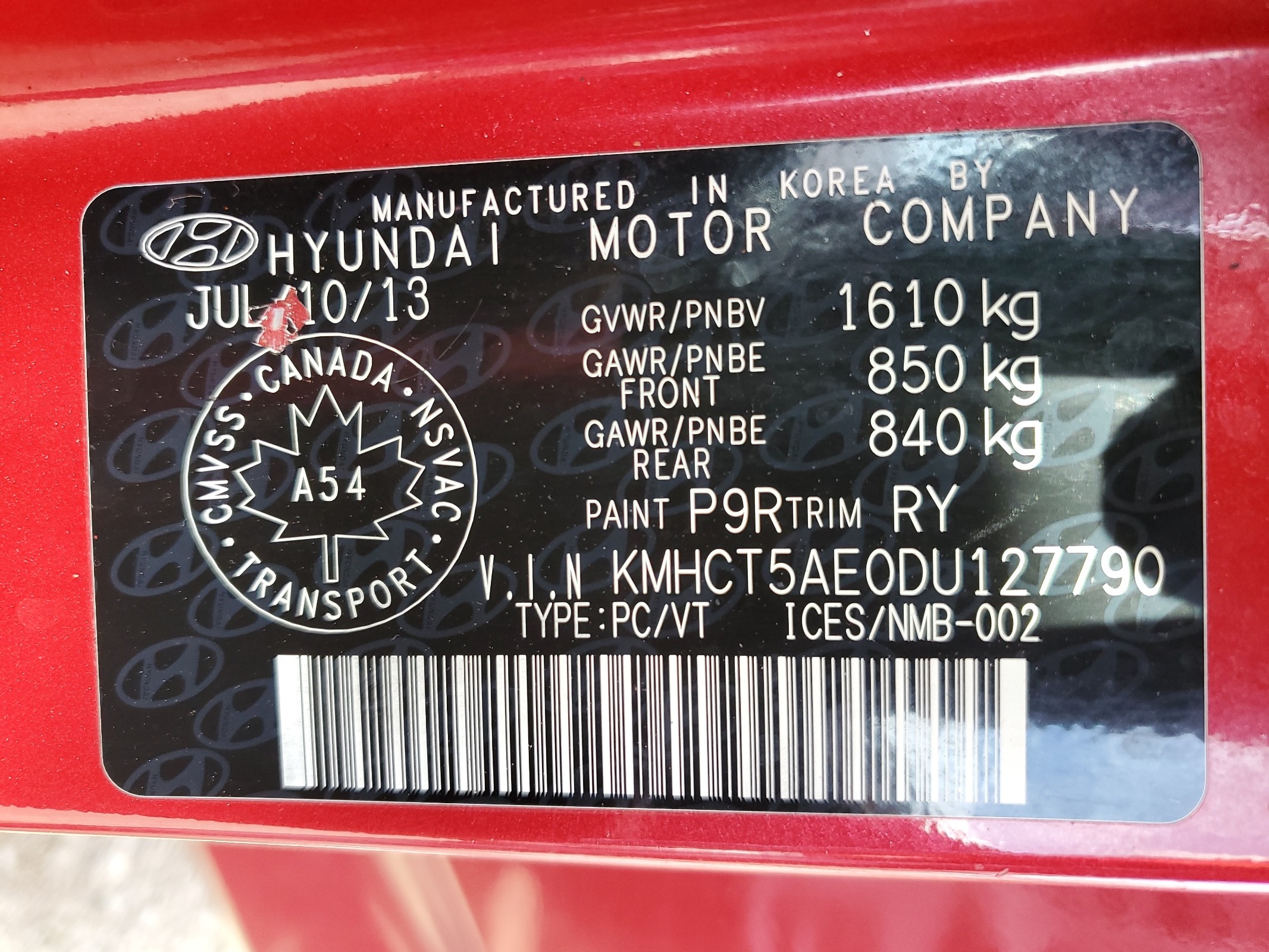 KMHCT5AE0DU127790 2013 Hyundai Accent Gls