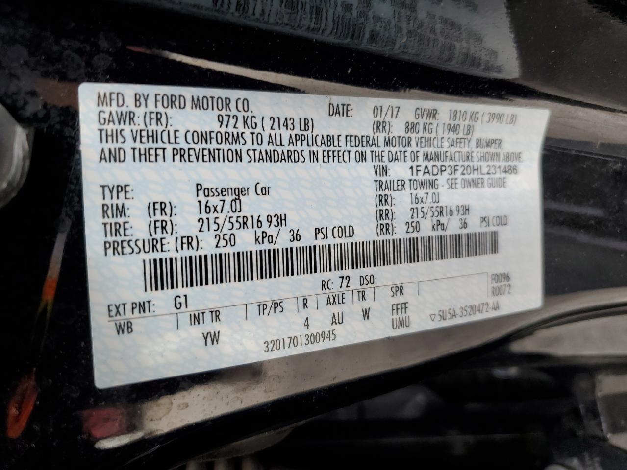 2017 Ford Focus Se VIN: 1FADP3F20HL231486 Lot: 84981525