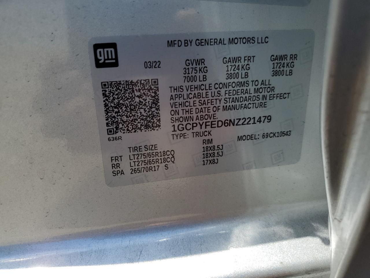 2022 Chevrolet Silverado Ltd K1500 Lt Trail Boss VIN: 1GCPYFED6NZ221479 Lot: 55150314