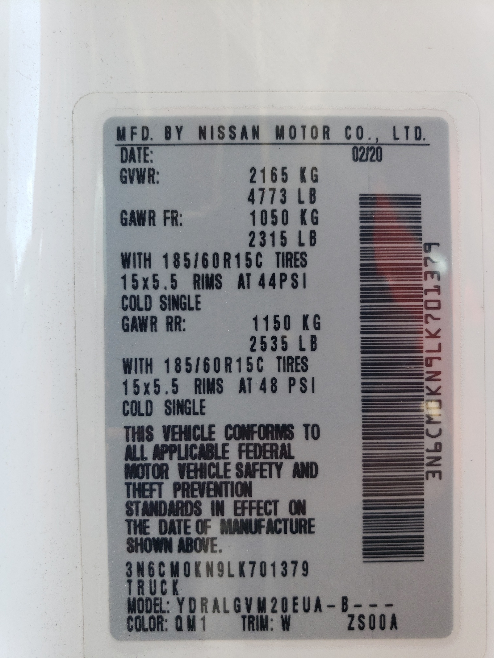 3N6CM0KN9LK701379 2020 Nissan Nv200 2.5S