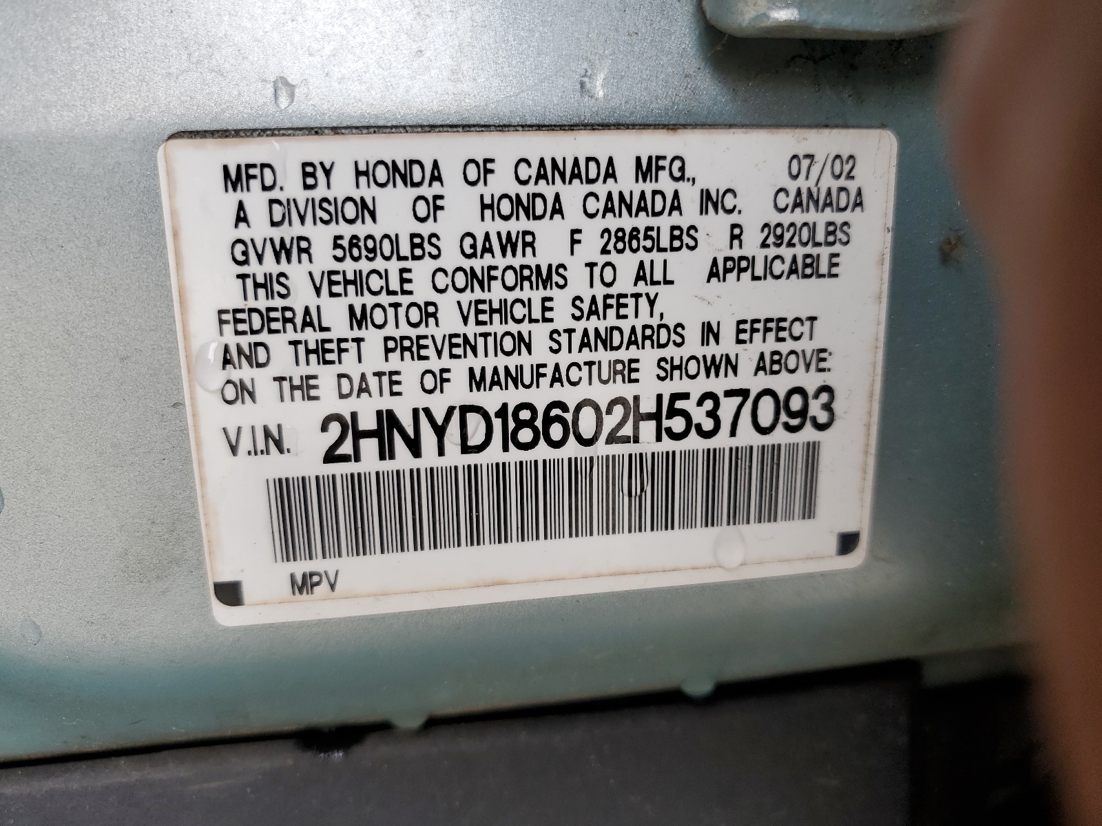 2HNYD18602H537093 2002 Acura Mdx Touring